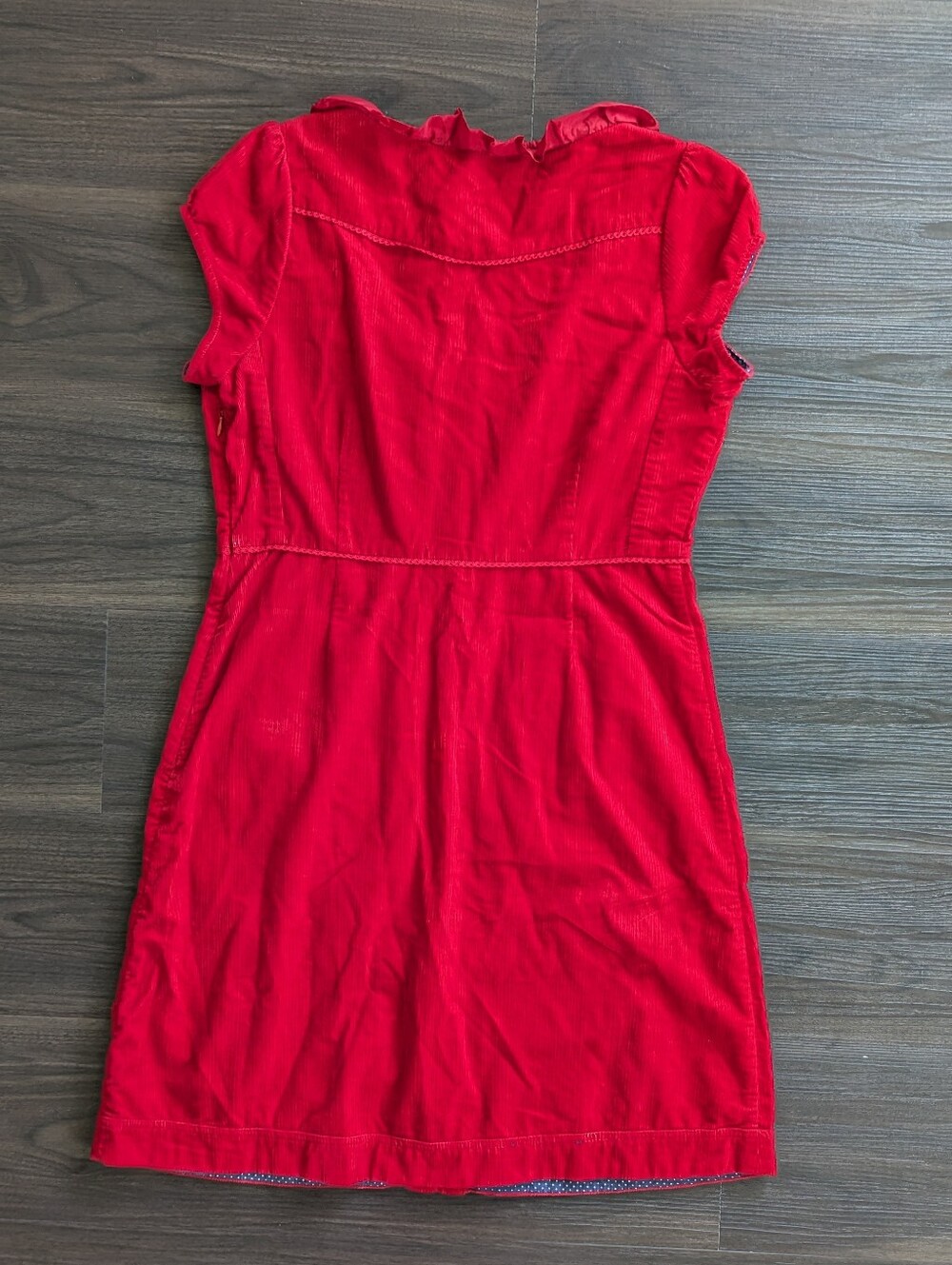 Anthropologie Maeve Red Corduroy Dress Size 10 Romantic Ruffle Whimsigoth Date - Picture 7 of 10
